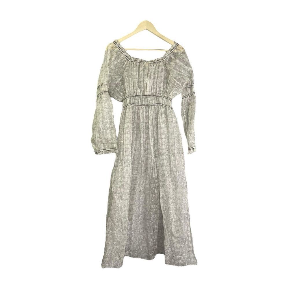 BUNA 100% Linen Sheer Peasant Dress XXL Floral Cottagecore - Picture 13 of 14